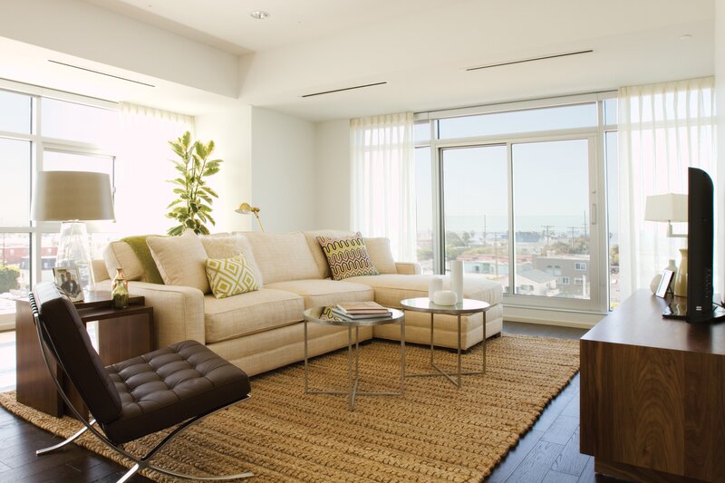 Modern living room with city view