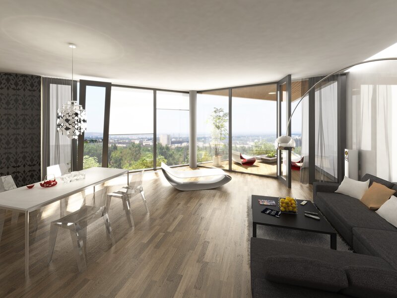 Modern living room with city view