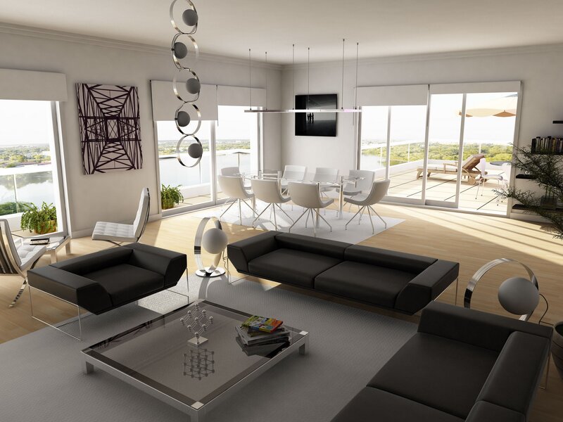 Modern living room with city view