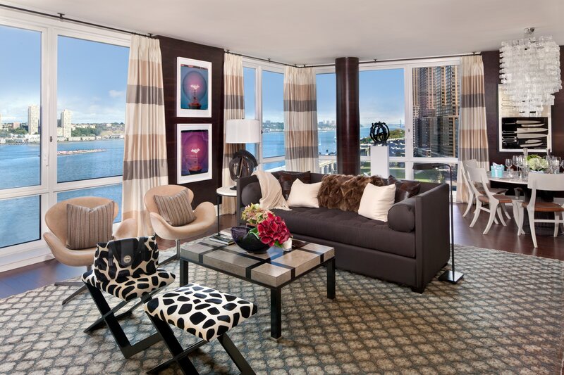 Modern living room with city view