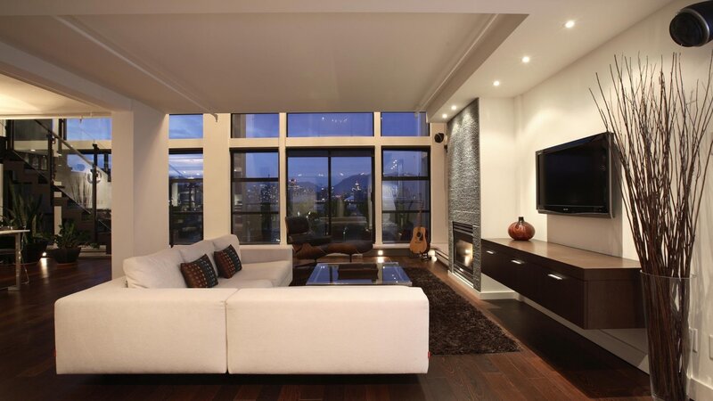 Modern living room with city view