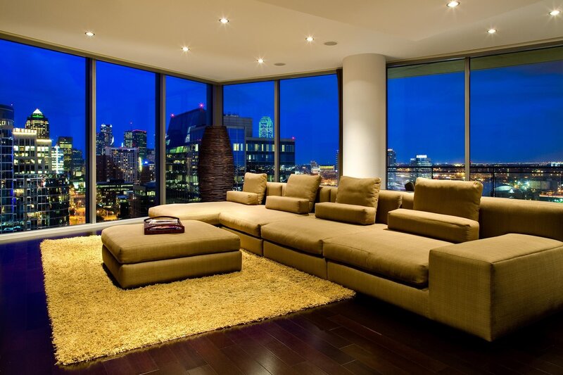 Modern living room with city view