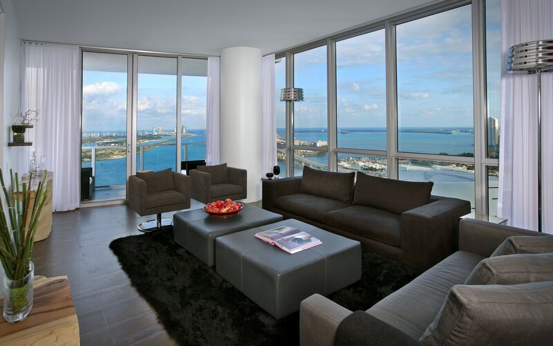Modern living room with city view