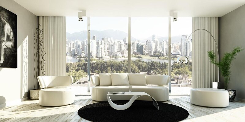 Modern living room with city view