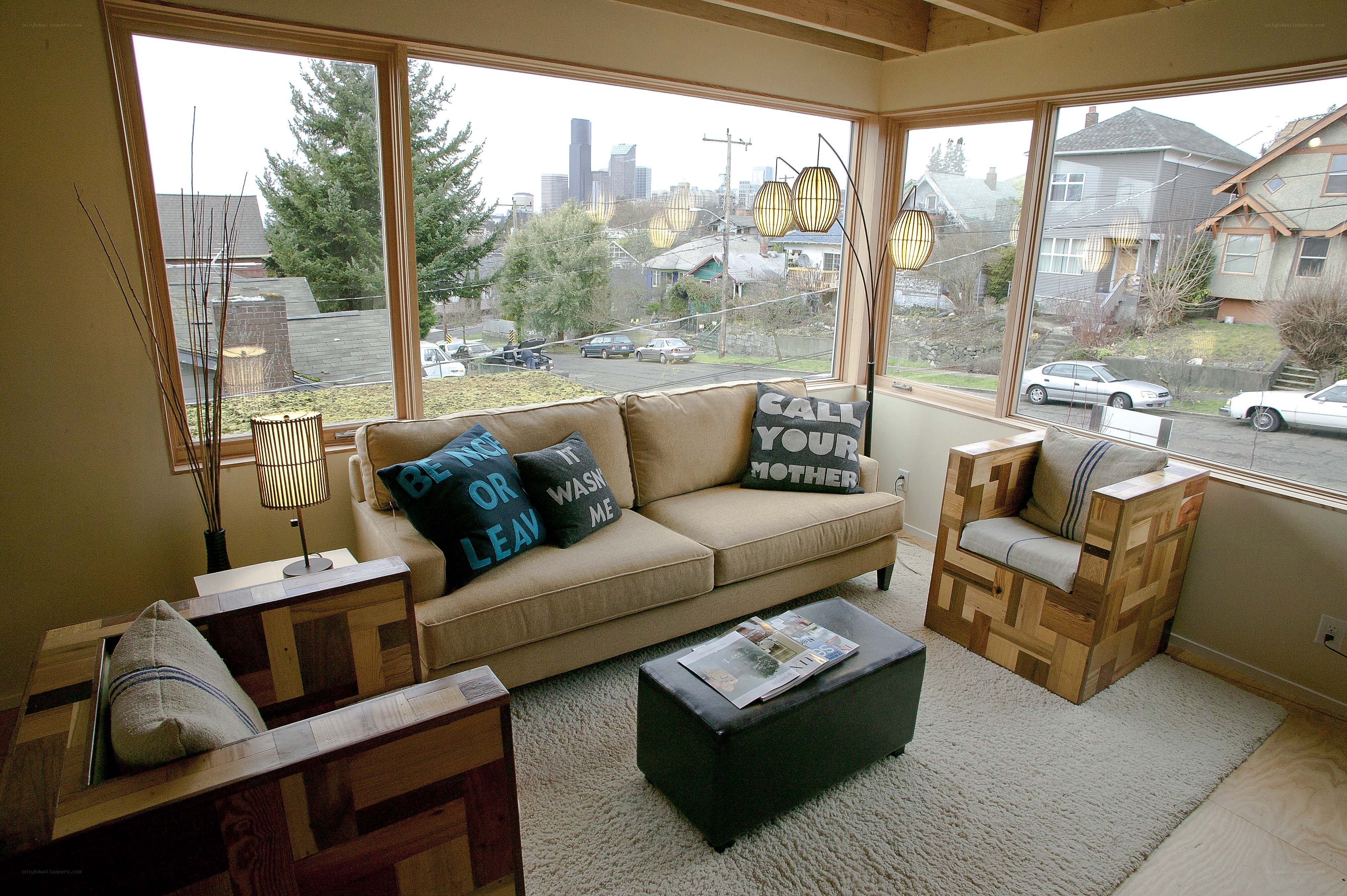Modern living room with city view