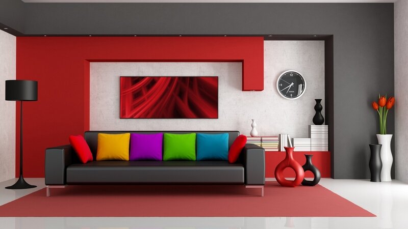 Modern living room with colorful decor
