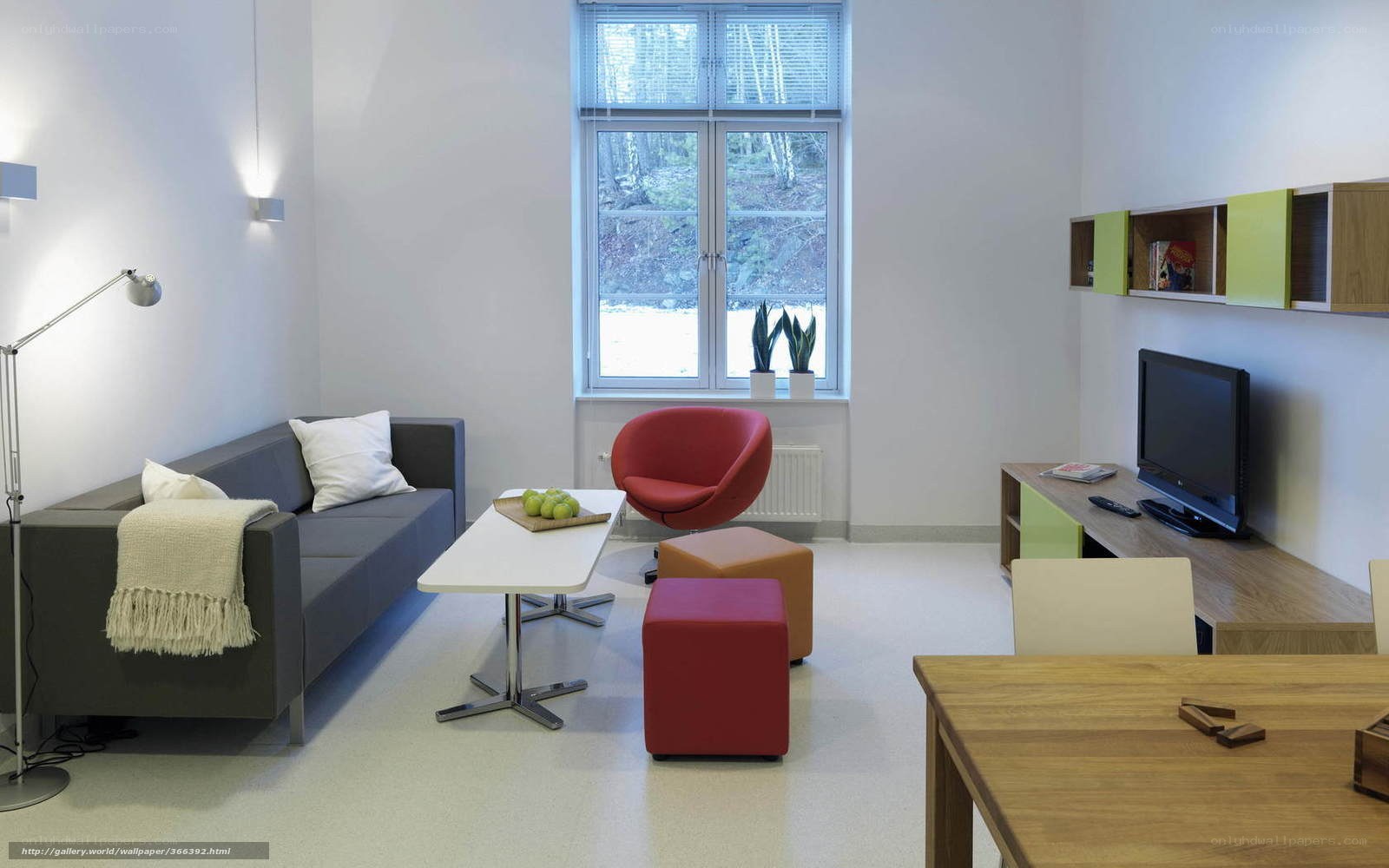 Modern living room with colorful furniture
