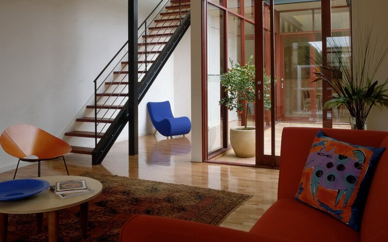 Modern living room with colorful furniture