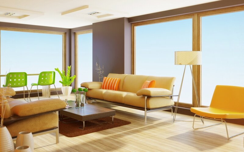 Modern living room with colorful furniture