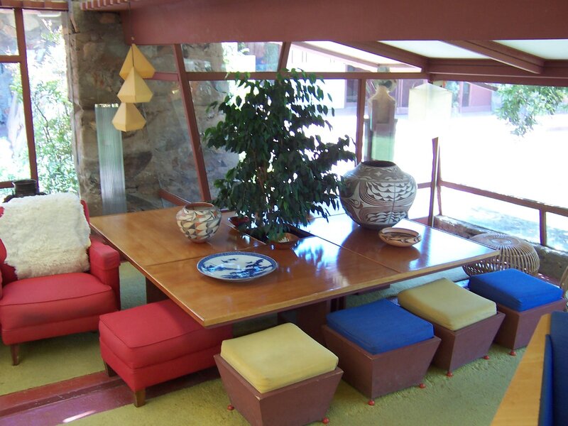 Modern living room with colorful seating