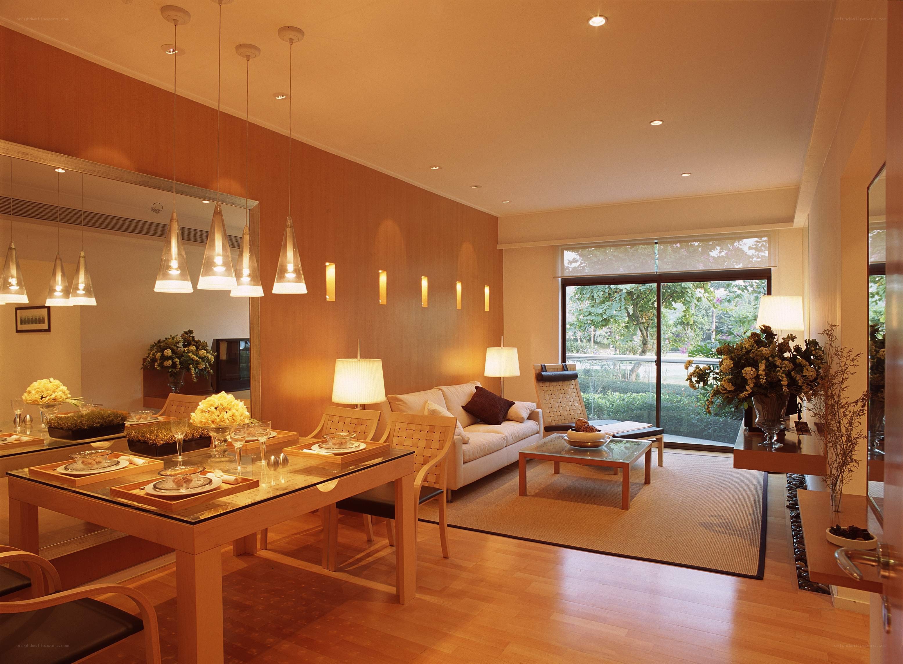 Modern living room with dining area