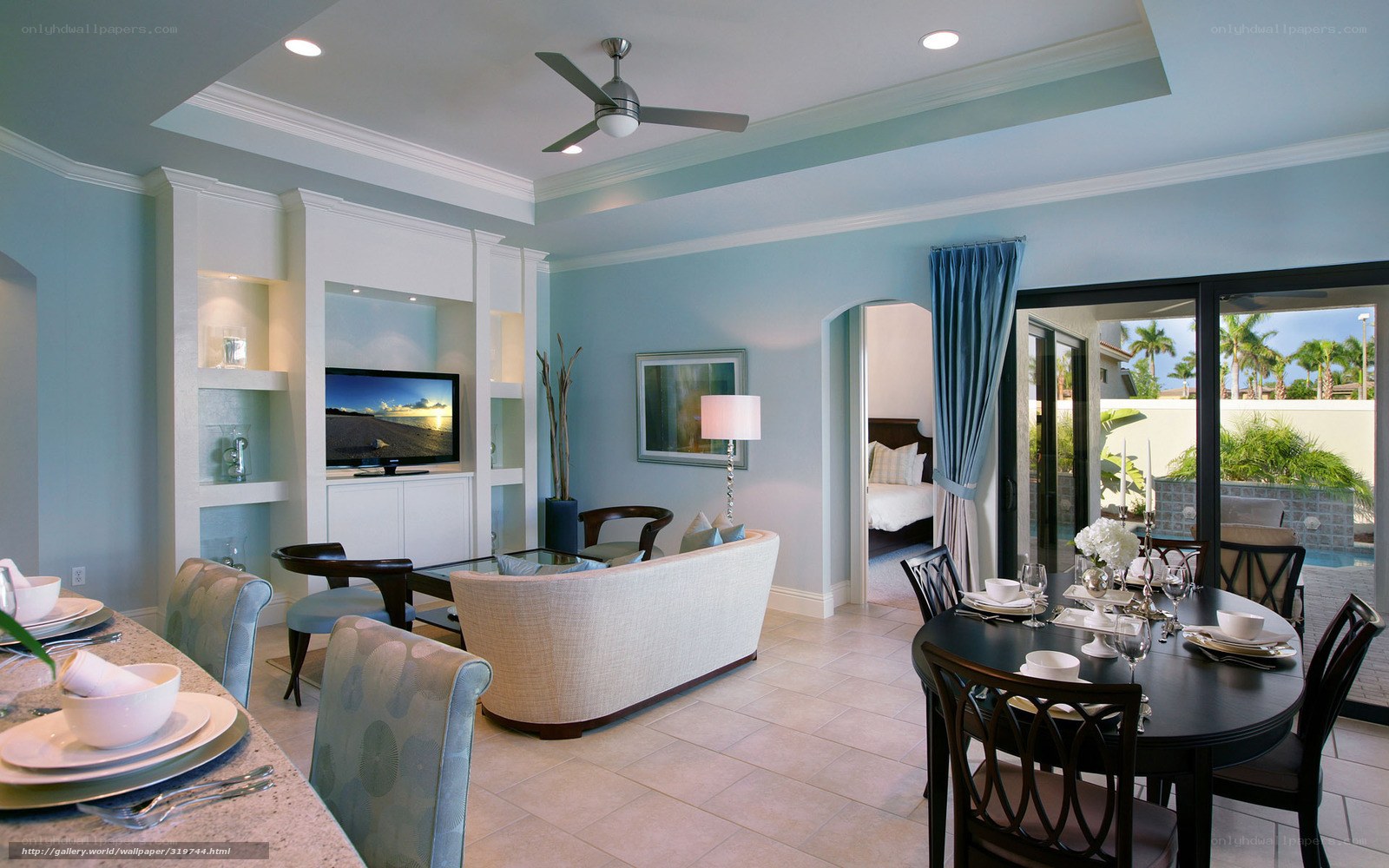 Modern living room with dining area