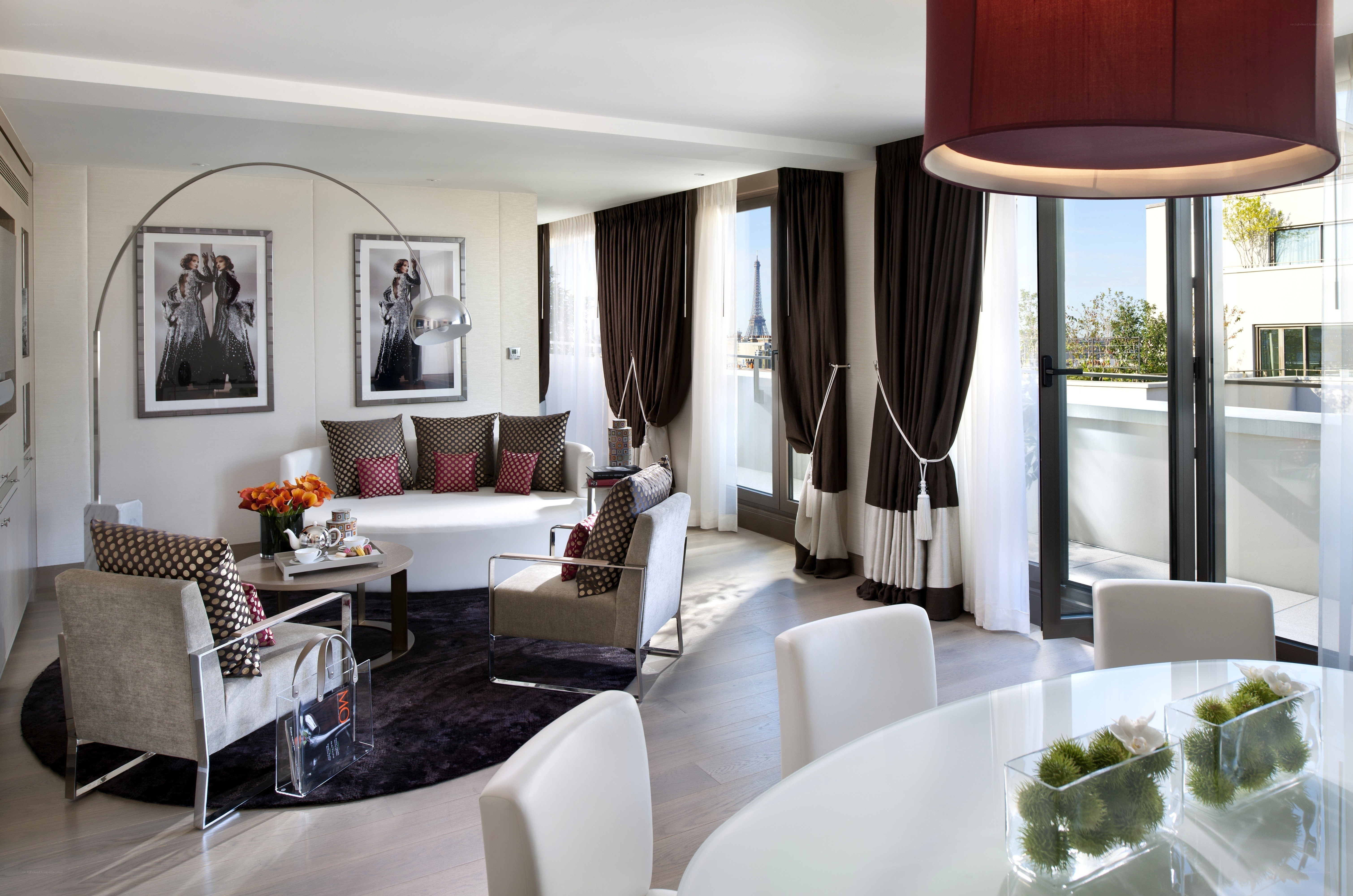 Modern living room with Eiffel Tower view