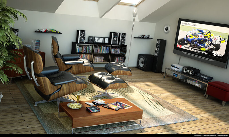 Modern living room with entertainment center
