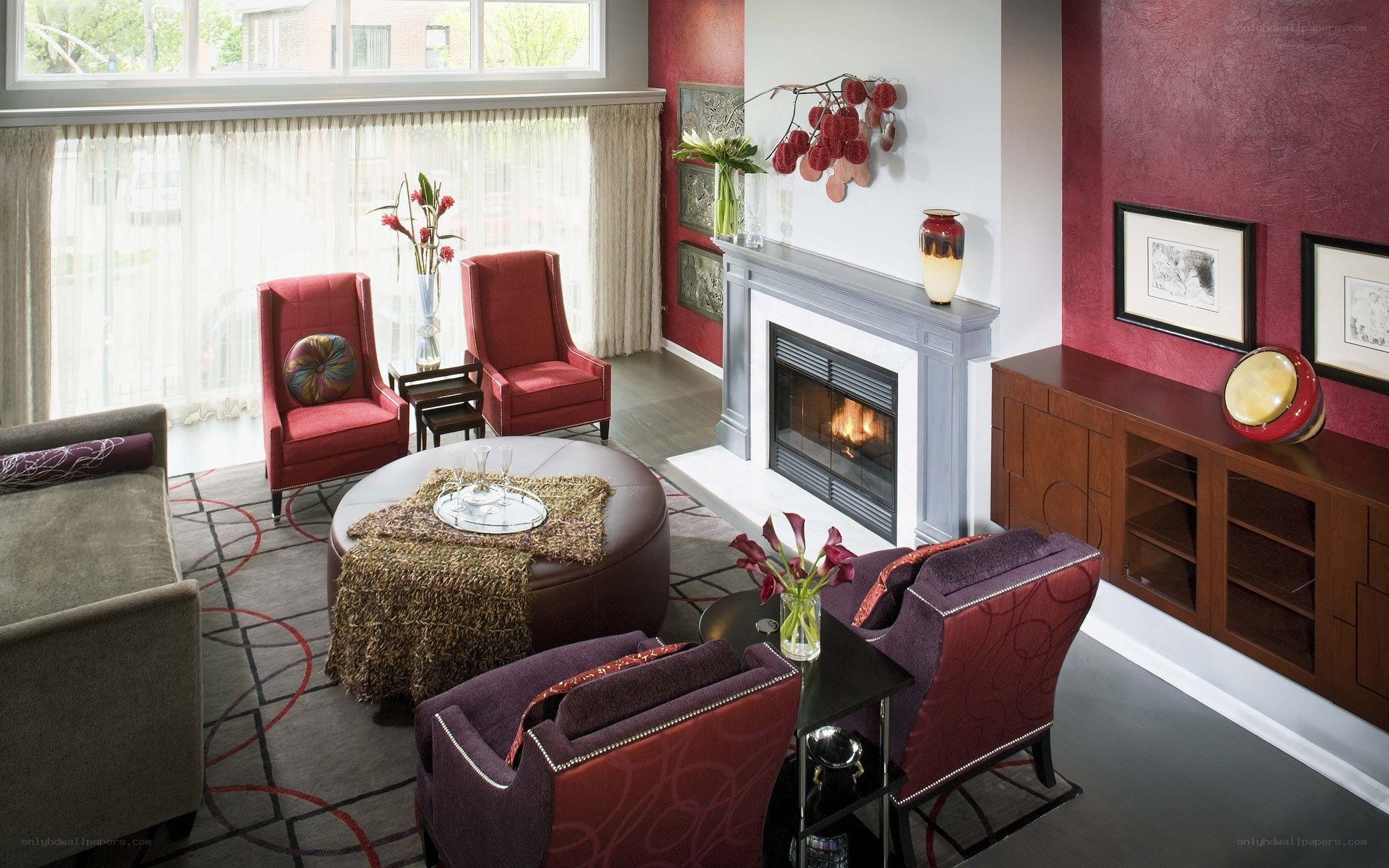 Modern living room with fireplace