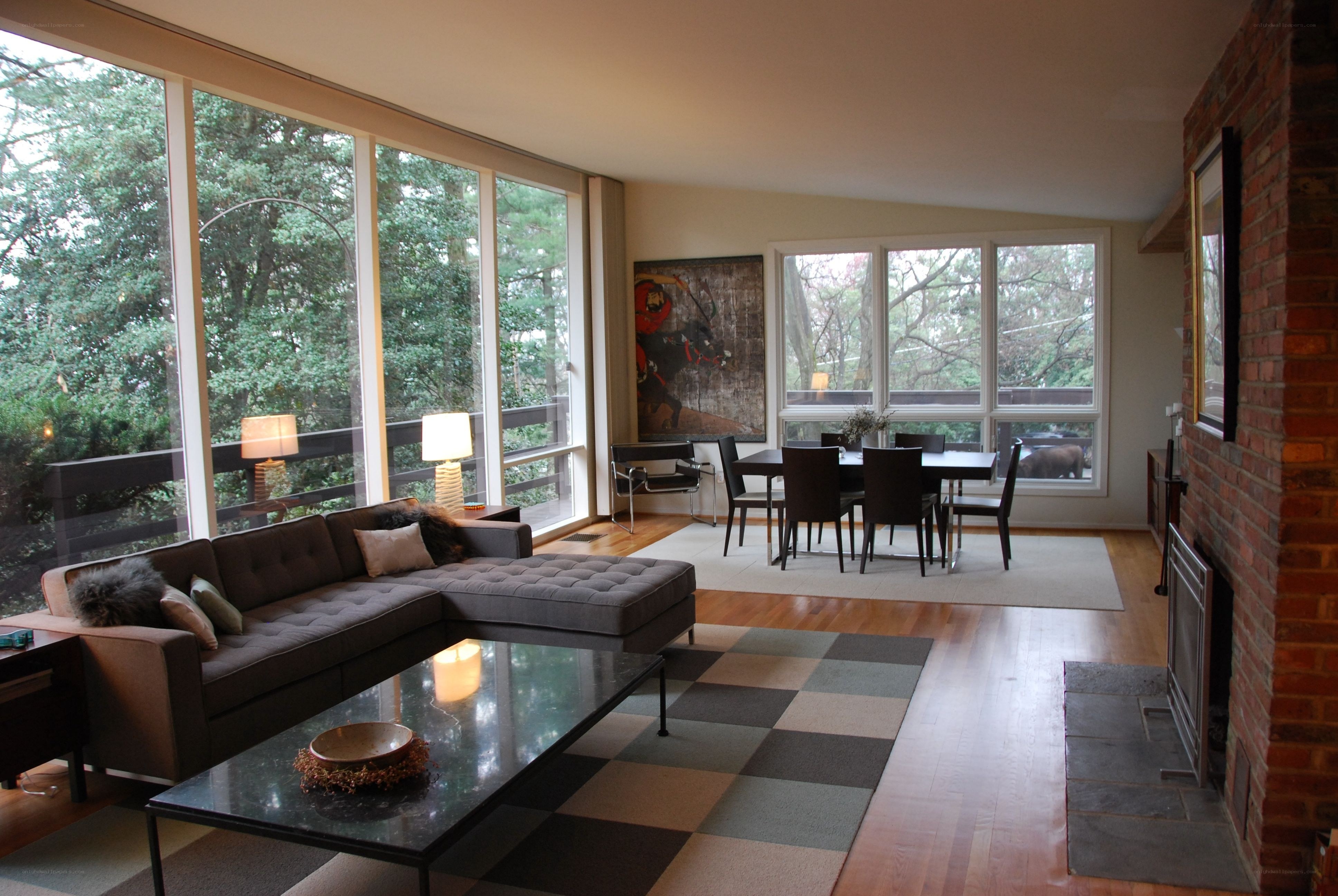 Modern living room with fireplace