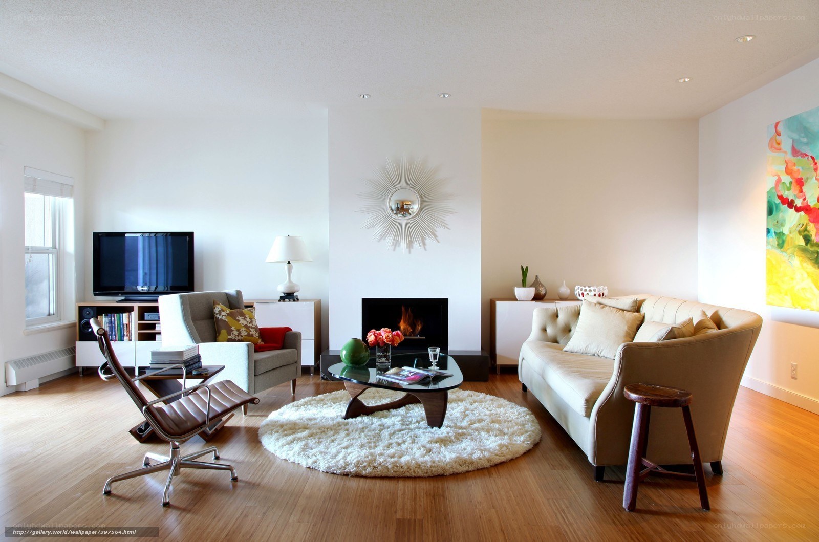 Modern living room with fireplace