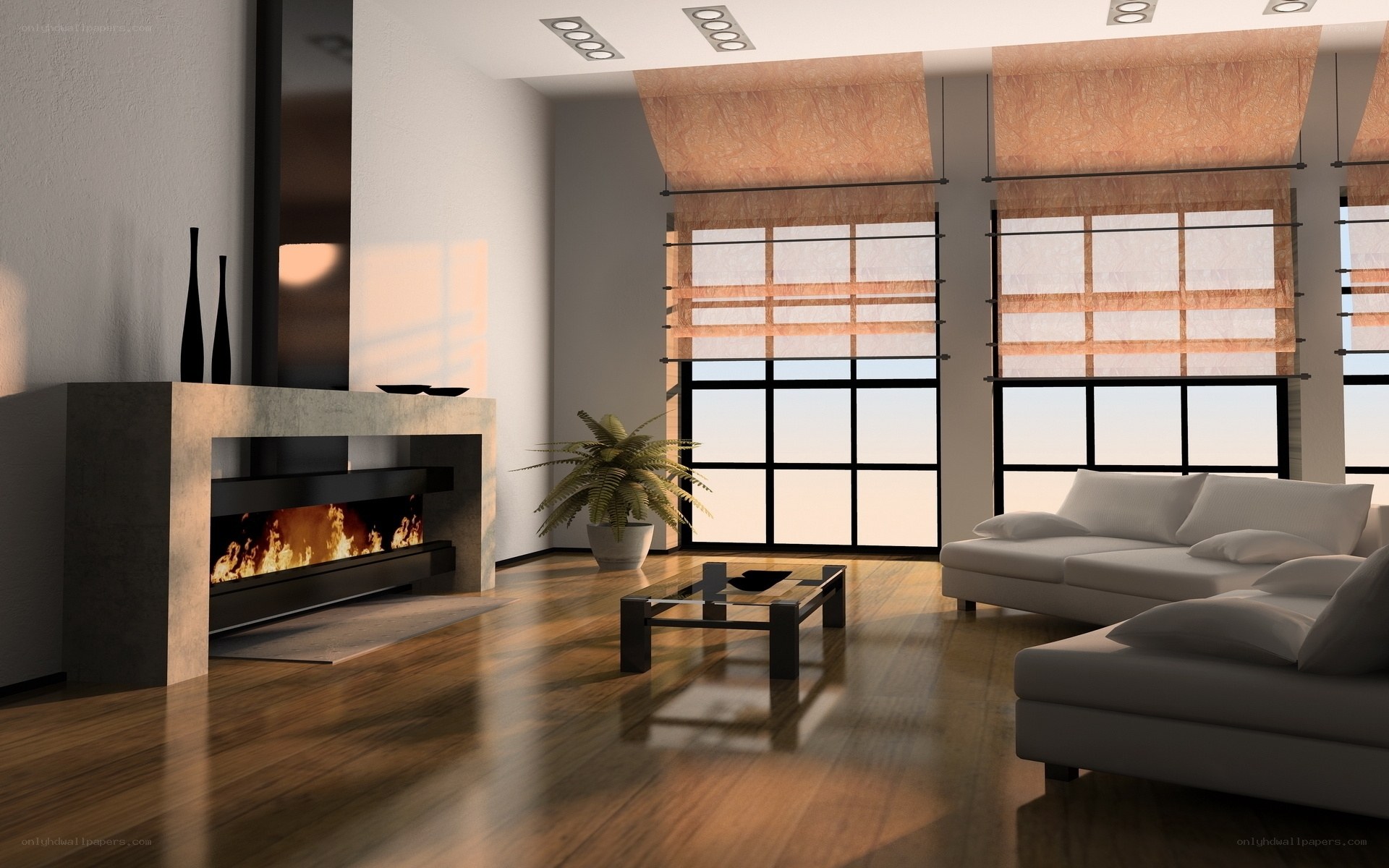Modern living room with fireplace