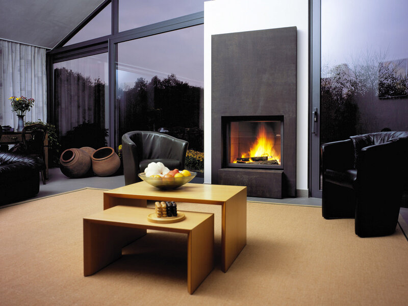 Modern living room with fireplace