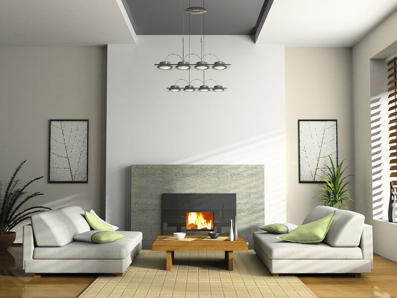 Modern living room with fireplace