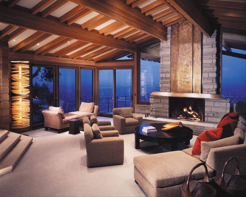 Modern living room with fireplace