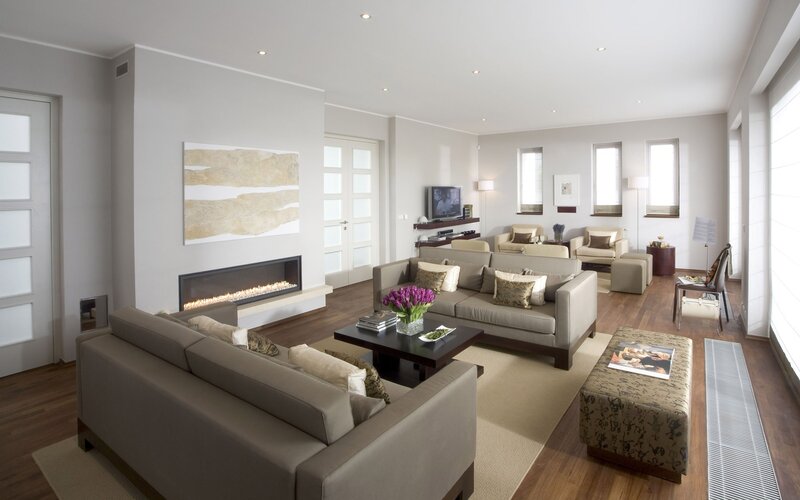 Modern living room with fireplace