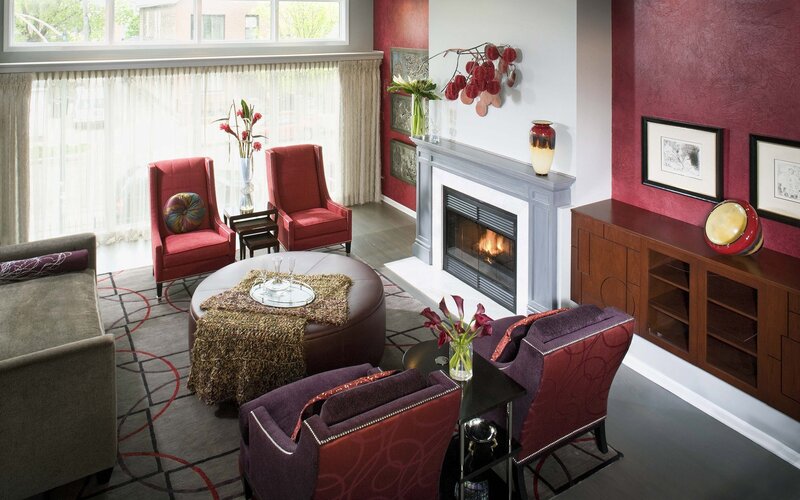 Modern living room with fireplace