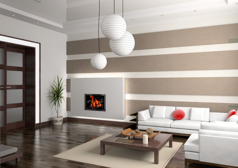 Modern living room with fireplace