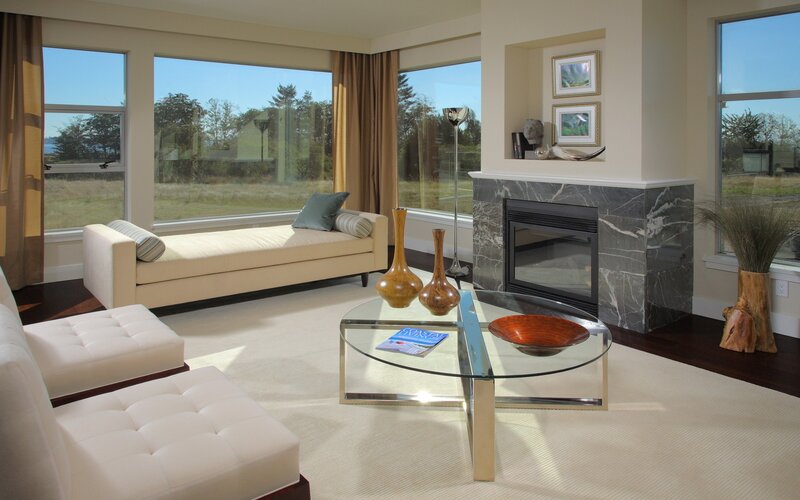 Modern living room with fireplace