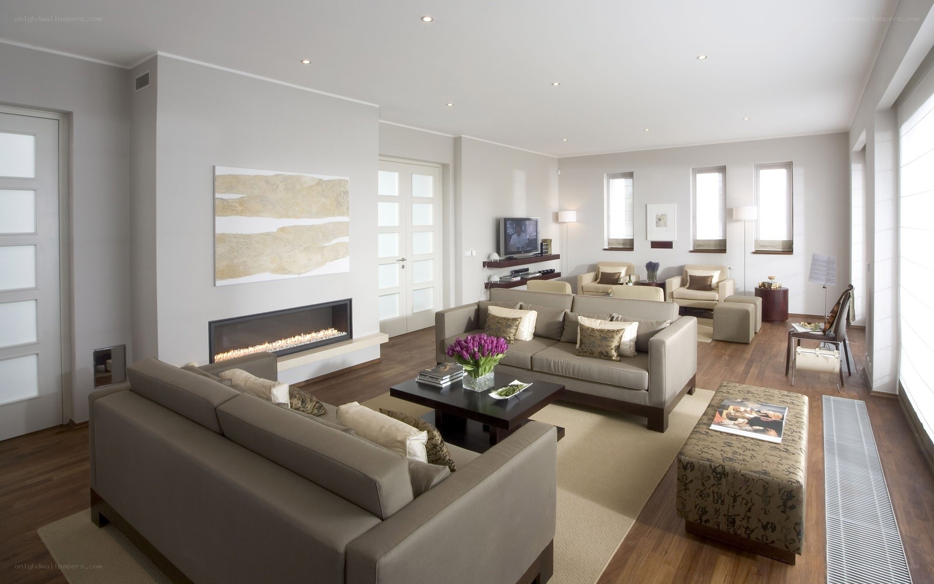 Modern living room with fireplace