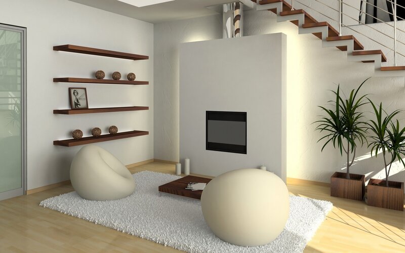 Modern living room with fireplace