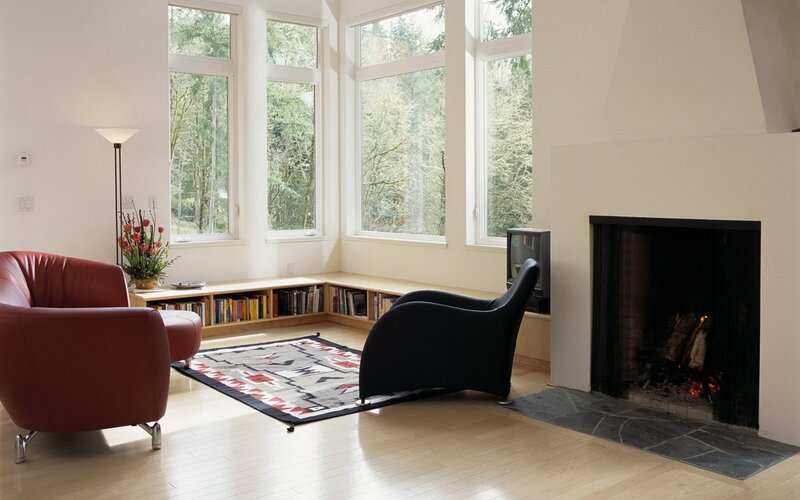 Modern living room with fireplace