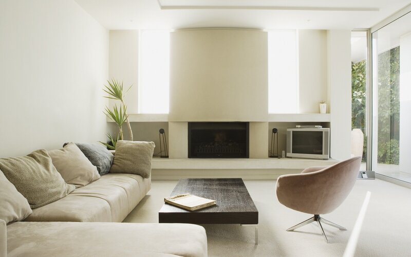 Modern living room with fireplace