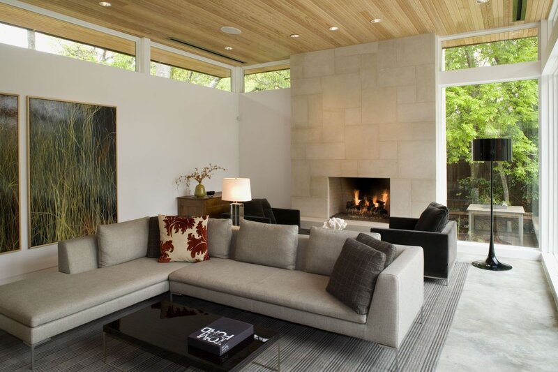 Modern living room with fireplace
