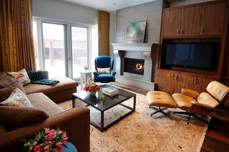 Modern living room with fireplace