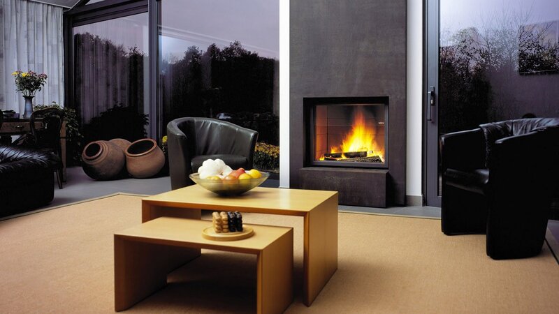 Modern living room with fireplace