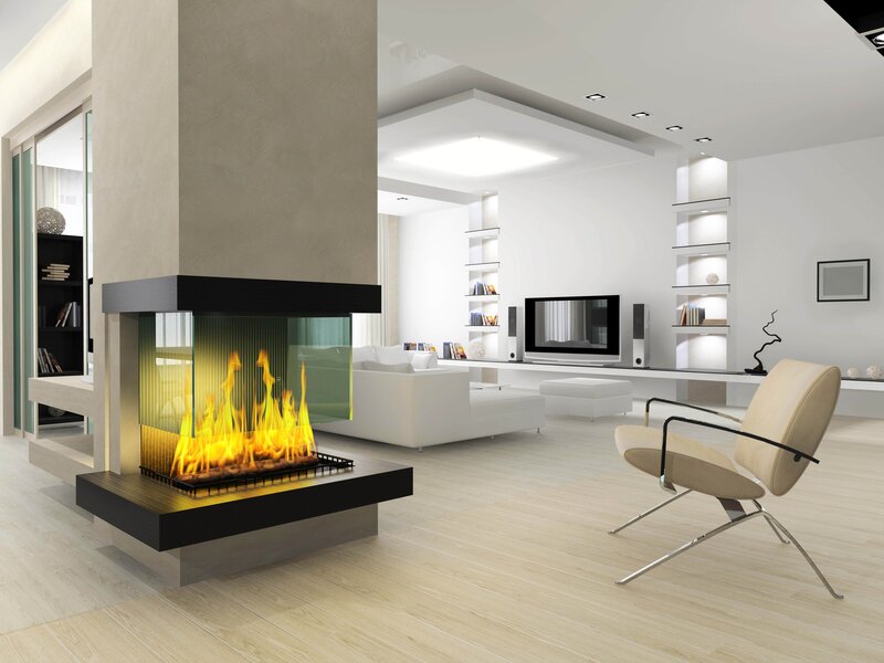 Modern living room with fireplace