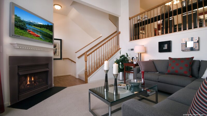 Modern living room with fireplace