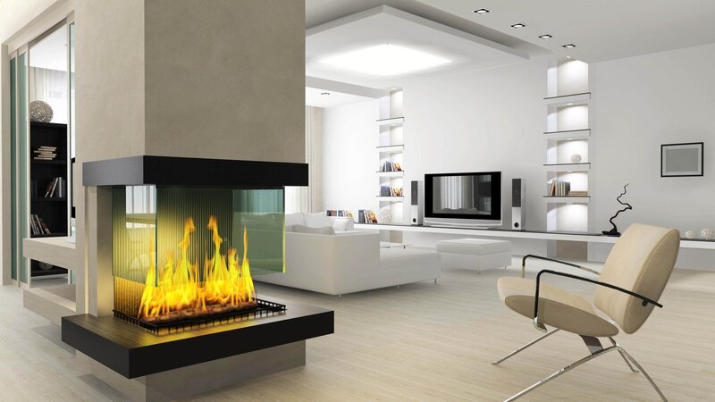 Modern living room with fireplace