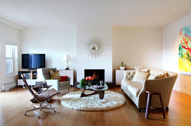 Modern living room with fireplace