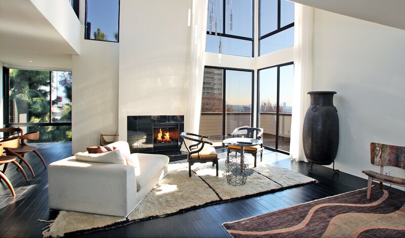 Modern living room with fireplace