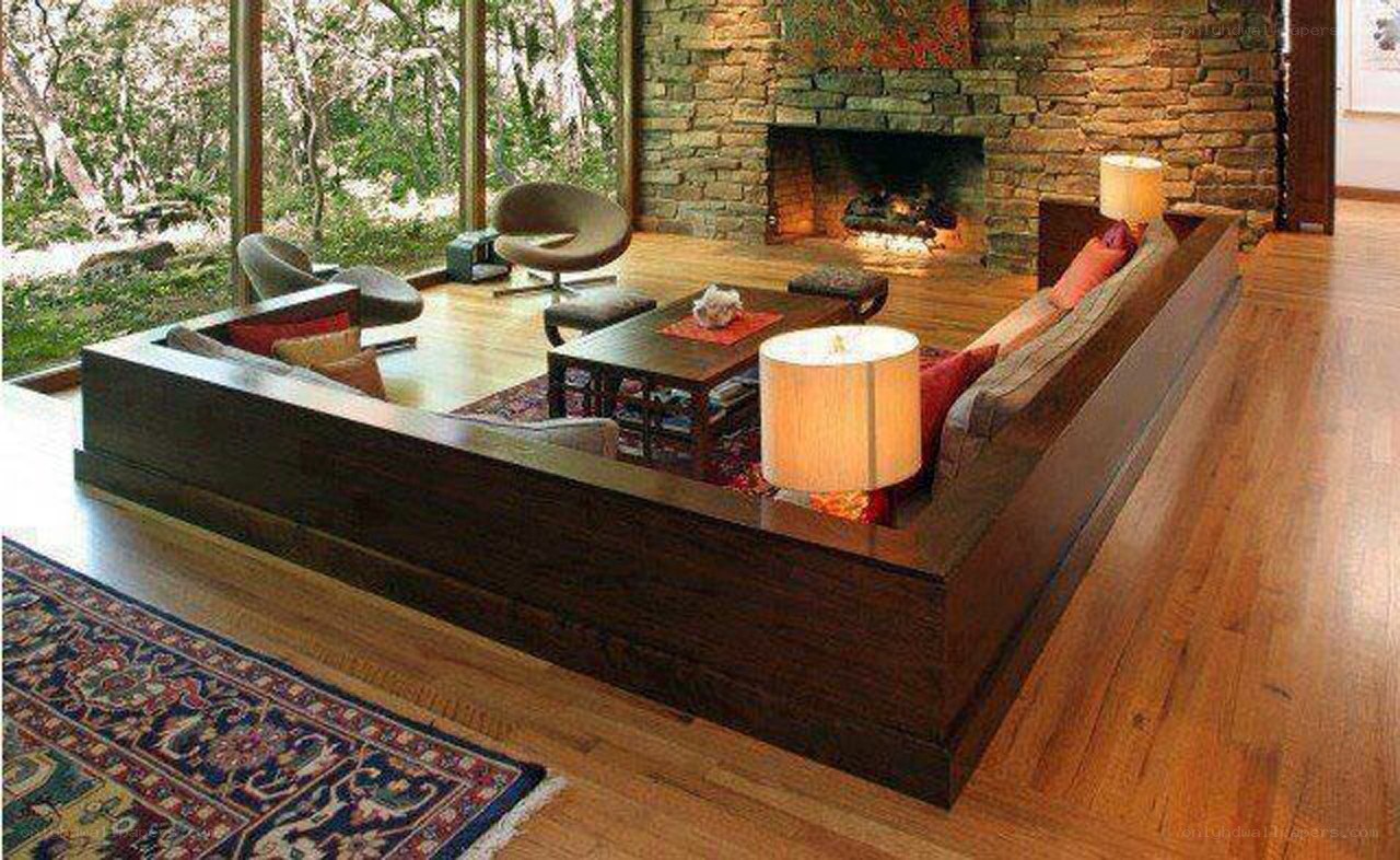 Modern living room with fireplace