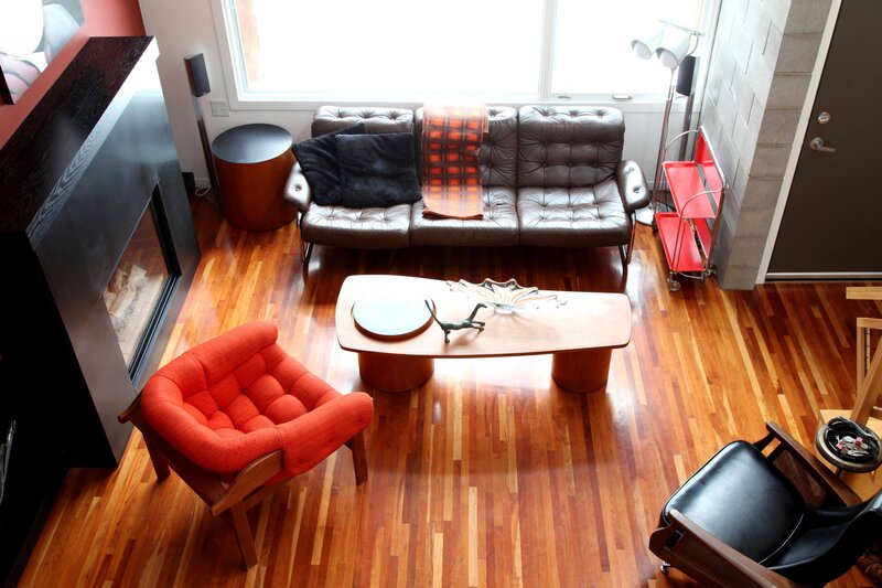 Modern living room with fireplace