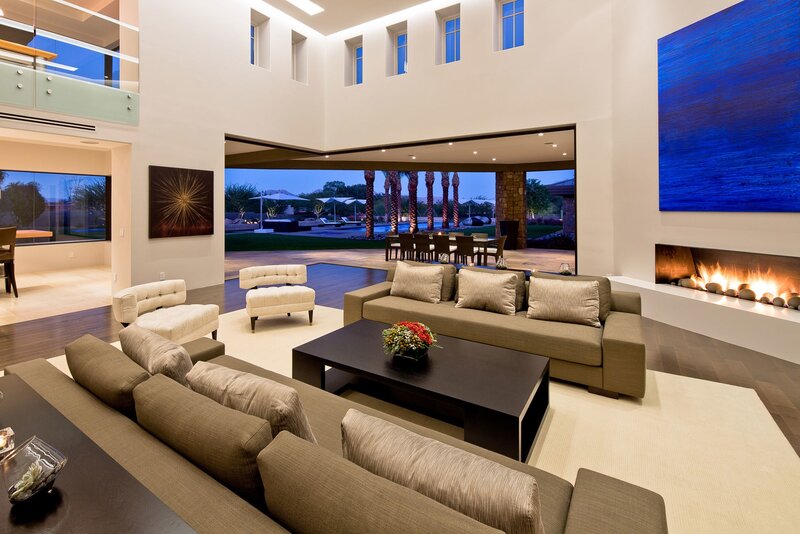 Modern living room with fireplace