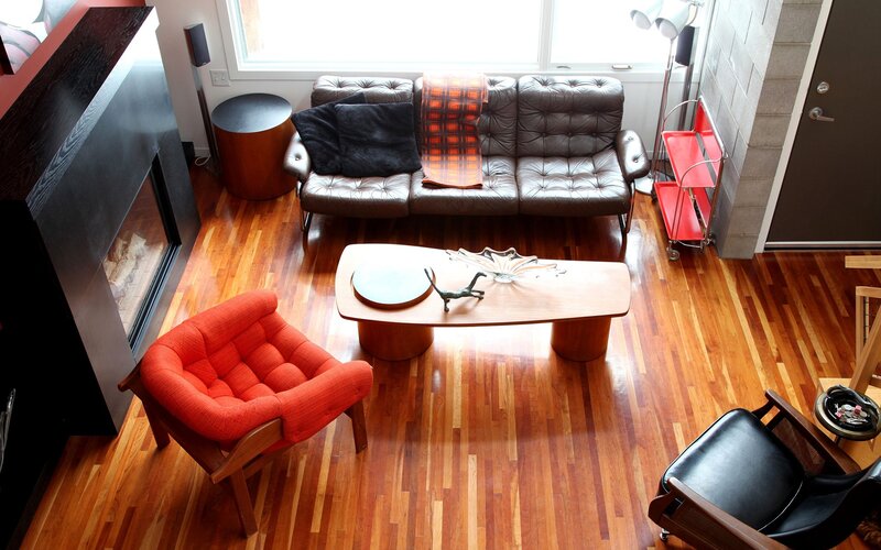 Modern living room with fireplace