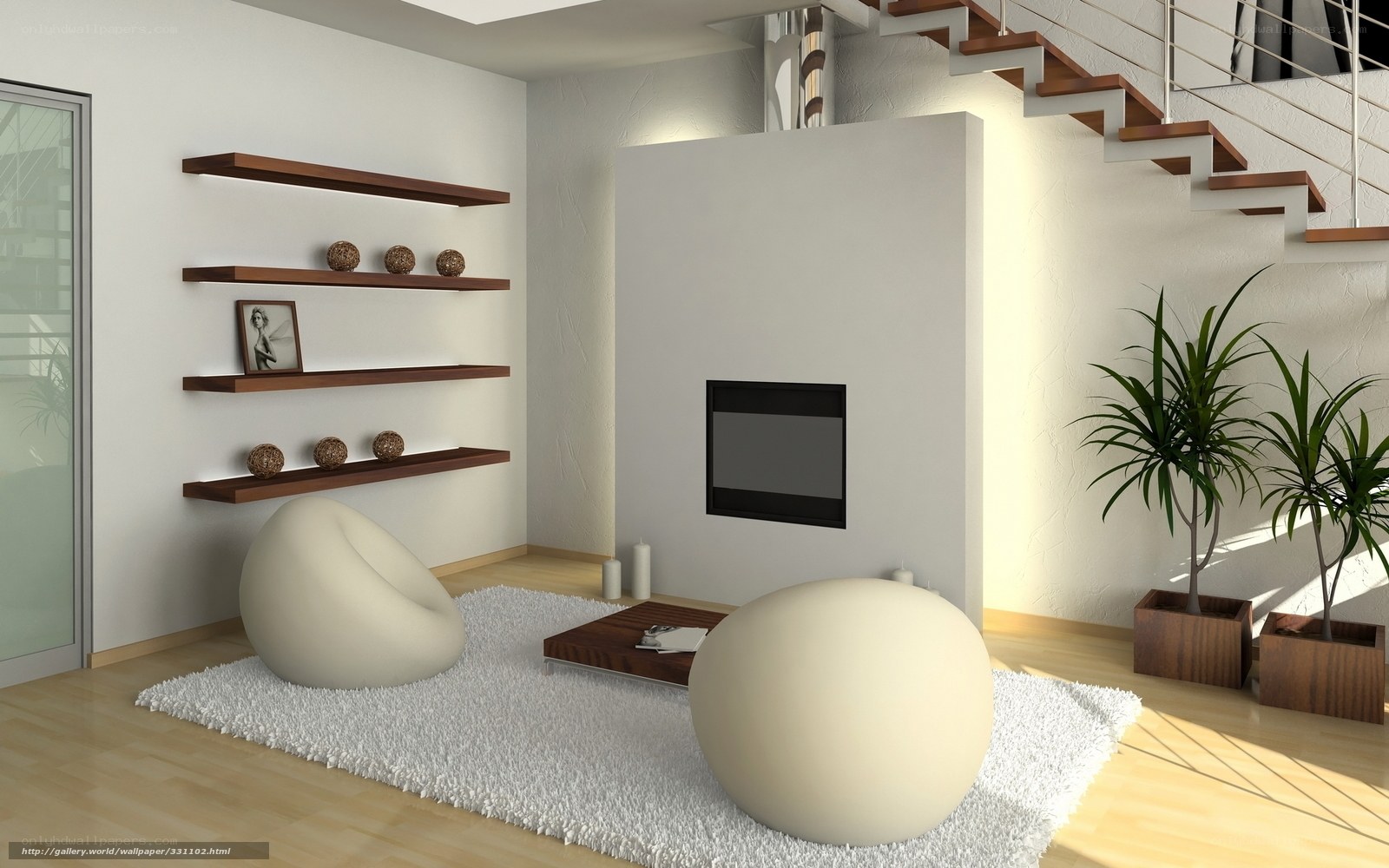 Modern living room with fireplace
