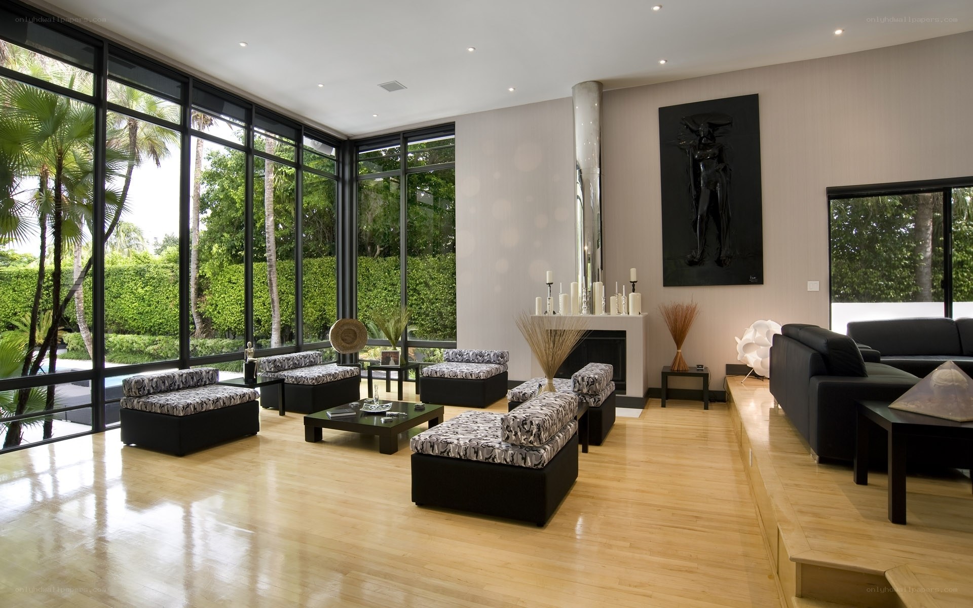 Modern living room with garden view