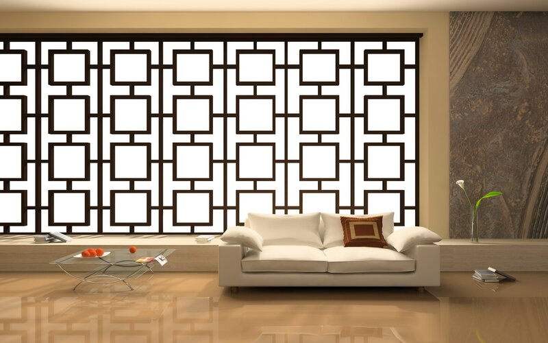 Modern living room with geometric screen