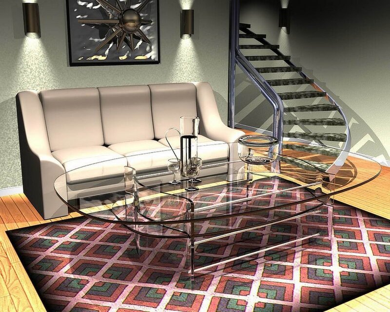 Modern living room with glass table