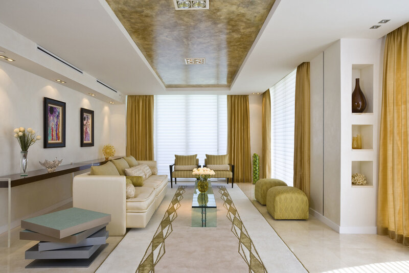 Modern living room with gold accents